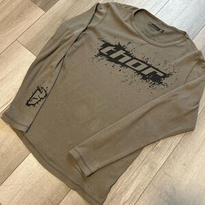 Thor Motocross Men's Khaki Long Sleeve Waffle Knit Shirt Size Medium